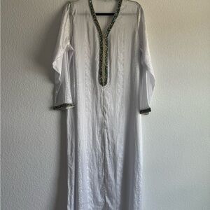 White Kaftan with Green Embroidery
